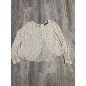 ASTR Lace Blouse Sheer Long Sleeve Button Up Bohemian Top Size Medium